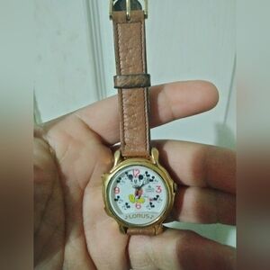 Lorus Mickey Mouse Gold Watch with Brown Leather Strap